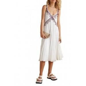 NEW CHRISTOPHER KANE pleated bead-embellished georgette mini dress in white